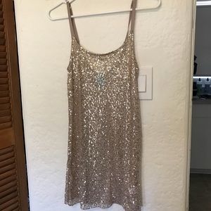 Beautiful shimmery tan spaghetti strap dress.